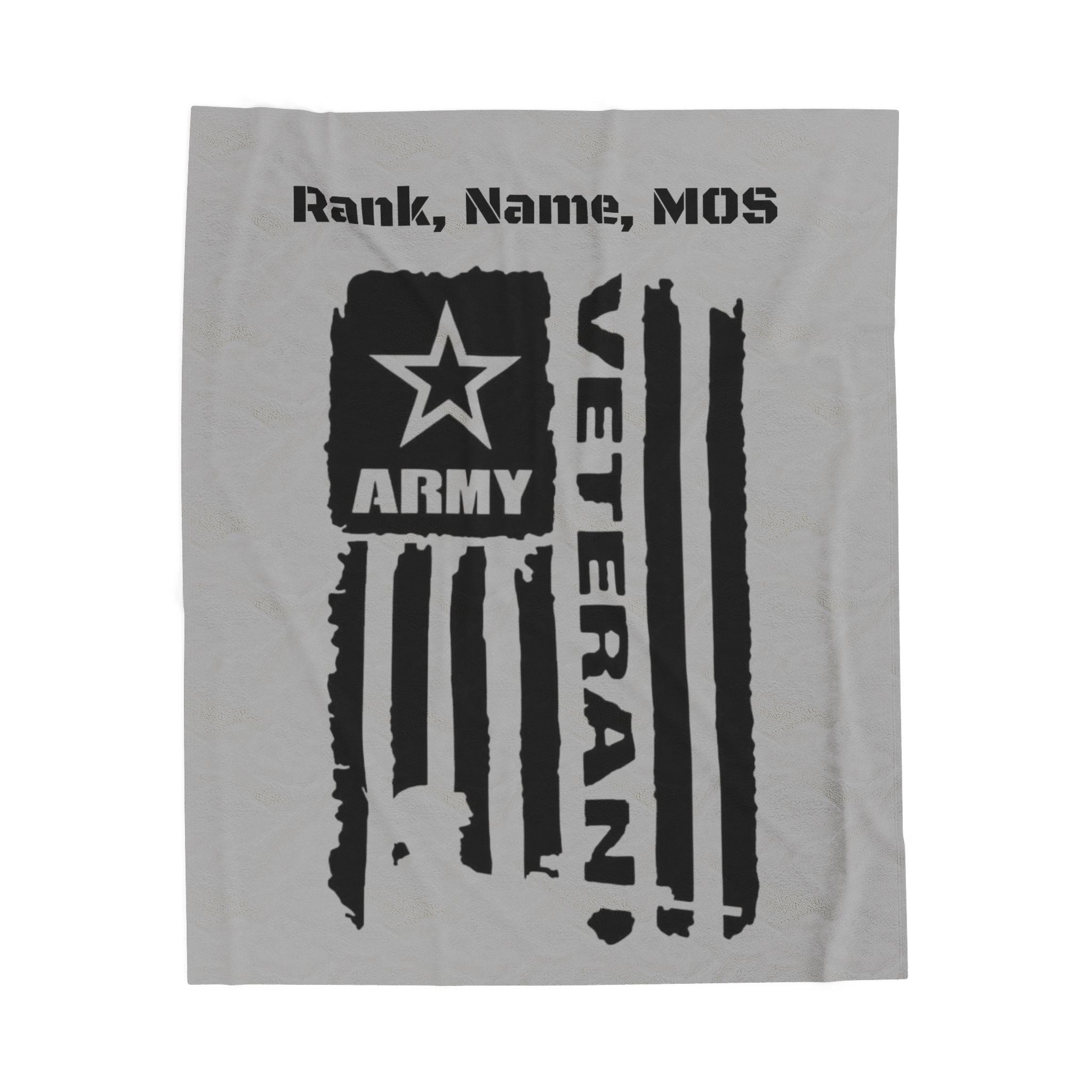 Army Veteran Custom Velveteen Plush Blanket — Personalized Rank, Name, MOS