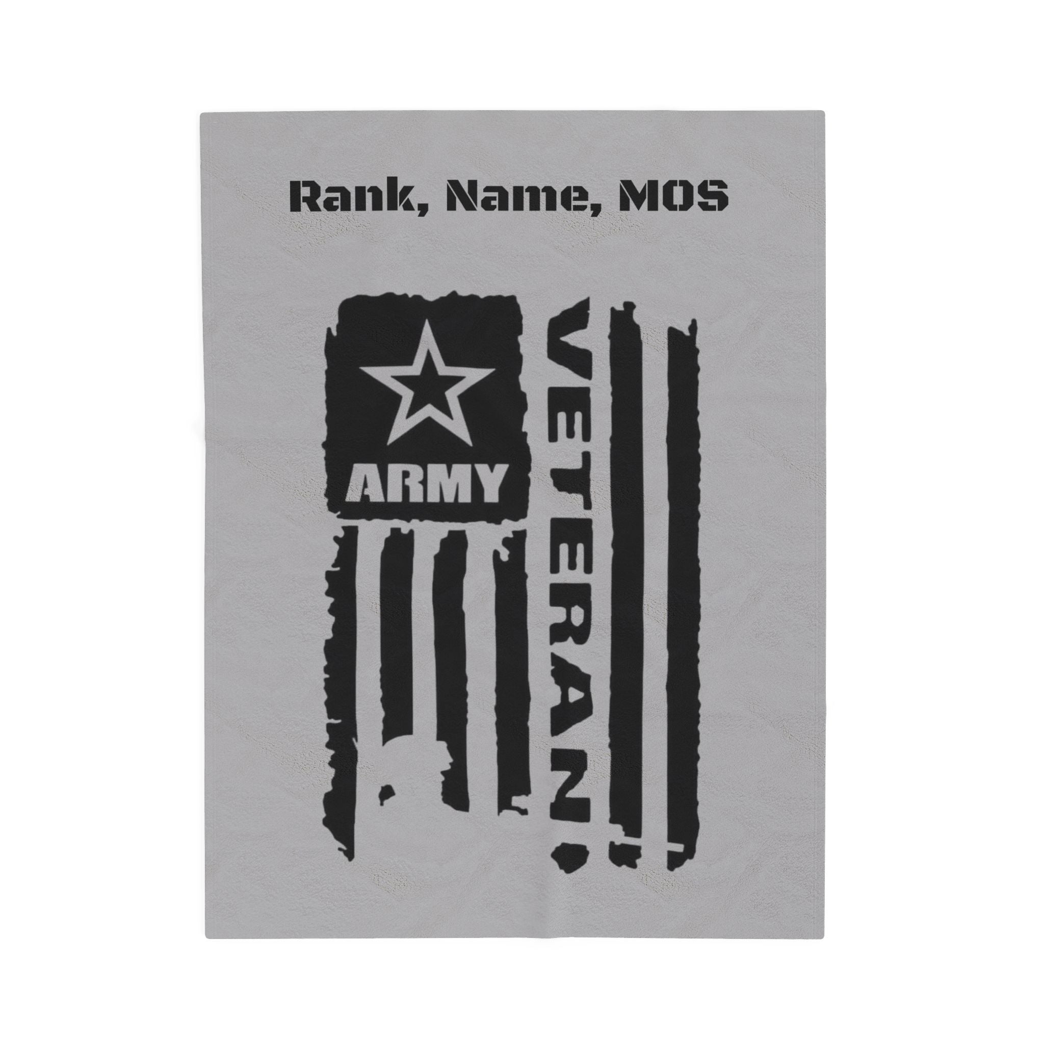 Army Veteran Custom Velveteen Plush Blanket — Personalized Rank, Name, MOS