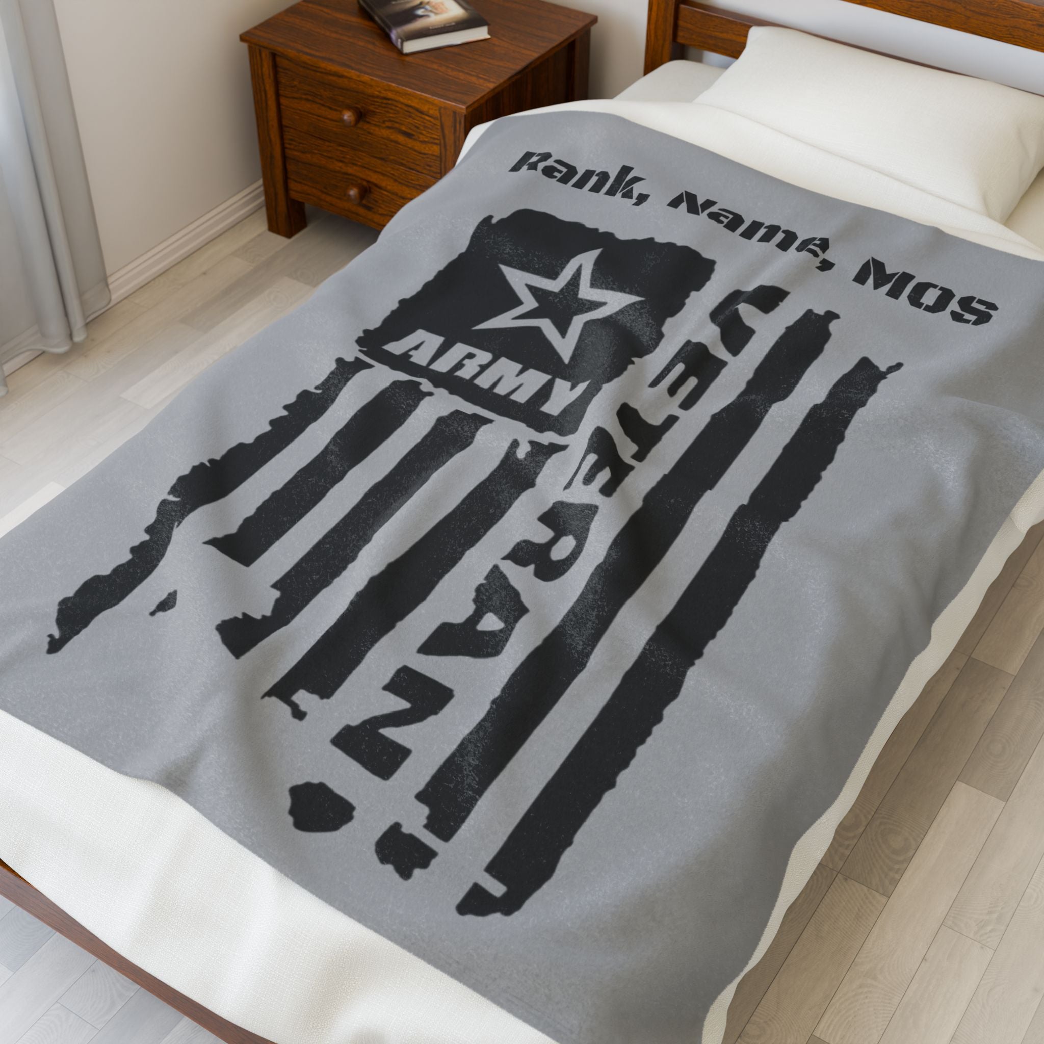 Army Veteran Custom Velveteen Plush Blanket — Personalized Rank, Name, MOS